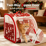 Christmas Portable Car Pet Carrier, Foldable Soft-Sided Cat & Dog Crate, 505050cm, Mesh Windows, V1232-CWL-MG-001