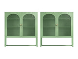Artiss 2x Buffet Sideboard Cabinet ELMA Cupboard Storage Mesh Doors Metal Green AI-SIDE-M-04-GN-ABX2