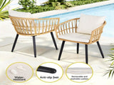 Gardeon 3PC Outdoor Bistro Set Patio Furniture Lounge Setting Table and Chairs Natural ODF-RATTAN-3STL-NTL