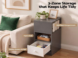 Artiss Narrow Bedside Table Grey Small Side Cabinet 1 Drawer FURNI-N-BS03-GY
