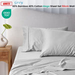 Accessorize 400TC Grey Bamboo Cotton Mega / Super Sheet Set 50cm Wall King V442-HIN-SHEETS-BAMBOOCOTTON50CM-GREY-KI