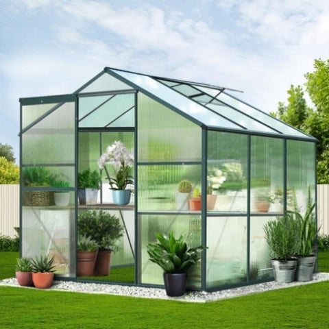 Green Fingers Greenhouse 1.9x1.9x1.83M Aluminium Polycarbonate Green House Garden Shed GH-ALU-190X190-GN-AB