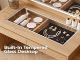 Artiss Dressing Table Makeup Vanity Desk LED Mirror Drawers Charging Station Curved Edge Wood FUR-AG-DRESS03N-WD-AB
