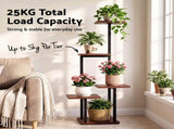Artiss 5-Tier Plant Stand Indoor Outdoor, Metal & Wood Pot Plant Shelf, Tall Display Rack for PS-5T-WOOD-DW