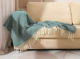Green Elegant Herringbone Tassel Throw Blanket - Large Acrylic Faux Cashmere Soft Cozy Blanket for V888-ELOSUNG32125