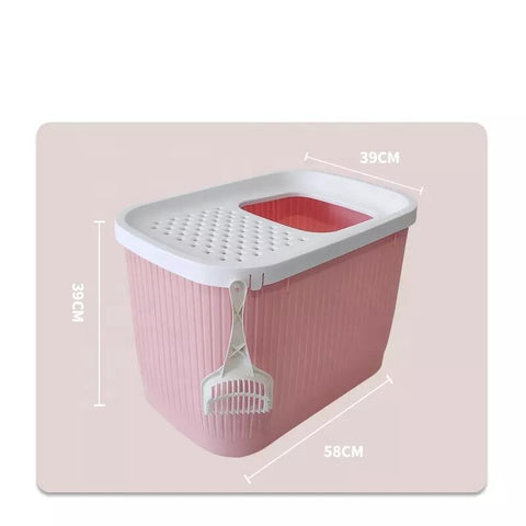 YES4PETS XXL Top Entry Cat Litter Box No Mess Large Enclosed Covered Kitty Tray Pink V278-AT1007-PINK