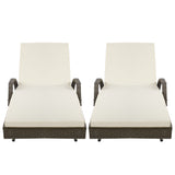 Gardeon 2PC Sun Lounge Wicker Lounger Outdoor Furniture Beach Chair Adjustable Cushion Grey&Beige FF-LOUNGE-ARM-GEX2