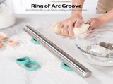 18/8 Stainless Steel 16 inch Adjustable Rolling Pin with Silicone Removable Thickness Rings, V1258-DP02-C-365