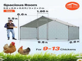 Metal Chicken Coop, 9.8x6.5x6.5ft Large Walk-in Chicken Runs with Cover, Spire Roof Hen House V952-JSJS322MJDDM8HJCX001V0