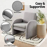 Artiss Armchair Accent Chair Lounge Tub Sofa Couch Curved Arm Seat Boucle Grey UPHO-E-ARM-02-TED-GY