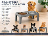 Grey Adjustable Elevated Dog Bowl Stand with Stainless Steel Double Bowls, Foldable Raised Pet V888-ELOSUNG53425