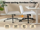 Artiss Criss Cross Chair with Wheels Wide Cross Legged Office Desk Vanity Chair PU Leather, Armless OCHAIR-L-2016-WH