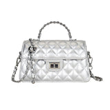 Silvery Quilted Chain Shoulder Bag - PU Leather Small Square Crossbody - Adjustable Strap, Metal V888-ELOSUNG56162-2
