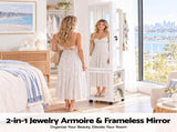 Artiss Lockable Jewellery Cabinet, Mobile Frameless Mirror, White JC-B-ROT01-170-WH