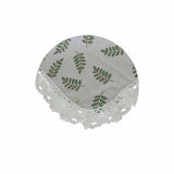 Leaf Printed Premium 60% Cotton 40% Linen Table Cloth with White Lace Edging 140 x 220 cm / 6 Seater V442-LYL-TABLEC-LEAFWHITELACE220-GREEN-RE