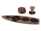 3pcs Coffee Tamper Holder Walnut Wood Rubber Stainless Steel Boat Shaped Distributor Rack Coffee V1294-YM0716-3118220168611
