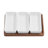 Snack Serving Tray Coffee Ceramic Segmented Long Strip Dishes Set with Bamboo Pallets for Cookies V1294-YM0523-3118220075611
