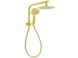 WELS Brushed Gold Round Twin 8" Shower Head Set Diverter Wall Arm Single Mode Handheld V1233-A703GHR002M4CGKSR108G