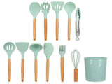 12Pcs/Set Cooking Utensil with Wooden Handle Silicone Cooking Tool for Home KitchenLight Green V1294-YM0710-3118210234512