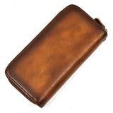 Vegetable Tanned Distressed Top Grain Leather Double Zip Long Wallet, Vintage Genuine Leather V1232-SNB-NS-003