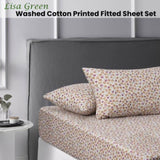 Accessorize Lisa Green Washed Cotton Printed Fitted Sheet Set King V442-HIN-FITTEDSS-WASHCLISA-GREEN-KI