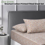 Accessorize Lisa Green Washed Cotton Printed Fitted Sheet Set Single V442-HIN-FITTEDSS-WASHCLISA-GREEN-SB