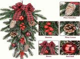 Christmas garland, pinecone garland, berry garland, plaid bow garland, Christmas decoration, holiday V1106-128-63026-GRN-CHRISTMAS