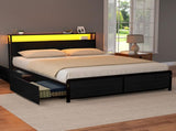 Artiss Metal Bed Frame Queen Size Storage Headboard Charge Station LED 4 Drawers MBED-C-SKY-Q-ALBK-ABC