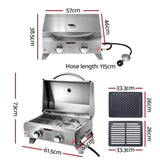 Grillz Portable Gas BBQ Grill 2 Burners with 2 Plates PGB-2B-HP-SS-AB