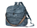 Blue Stylish Anti-Theft Backpack for Women - Vintage PU Leather Convertible Rucksack & Shoulder Bag V888-ELOSUNG33380