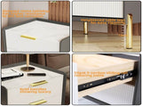 3 Tier Leather Sides Bedside Table Wooden Nighstand Marble Top Luxury Furniture V767-JJ-XZ991
