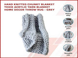 Hand Knitted Chunky Blanket Thick Acrylic Yarn Blanket Home Decor Throw Rug - Grey V63-834771