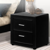 Artiss Bedside Table 2 Drawers Side Table Leather - CADEN Black BFRAME-E-BSIDE-BK