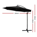 Instahut 3m Outdoor Umbrella Cantilever Beach Garden Patio Black UMB-BAN-8RIB-BK