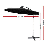 Instahut 3m Outdoor Umbrella Cantilever Beach Garden Patio Black UMB-BAN-8RIB-BK