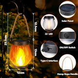 1/2/4 Pack Solar Garden Lights with Flame Effect - Waterproof Hanging Lanterns with USB Charging, V1188-ZXY-117-0076