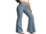 Size M Women's High Waisted Flare Yoga Pants with Side Pockets - Blue Grey Stretch Activewear Pants V888-ELOSUNG57384-2