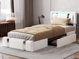 Levede Single Bed Frame Leather Headboard RGB 2 Drawers BF1069-S