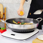 Double Ear 304 Stainless Steel 38cm Non-Stick Stir Fry Cooking Kitchen Wok Pan with Lid Honeycomb V255-38CM-EAR-LID