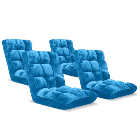 SOGA 4X Floor Recliner Folding Lounge Sofa Futon Couch Folding Chair Cushion Blue LOUNGECHAIRBLUEX4