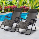 Gardeon 2PC Zero Gravity Chair Folding Outdoor Recliner Adjustable Sun Lounge Camping Grey FF-ZGC-GRX2