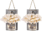 Rustic Mason Jar LED String Lights with Silk Hydrangea, Set of 2 V1263-JX-5075