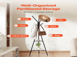 Gold Coat Rack, Freestanding Coats Rack Stand with 2 Shelves & 6 Hooks, Free Standing Hall Coat Tree V767-JJ-ZY163