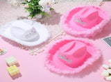 6 Pack Women Cowgirl Cowboy Hats with Feather Western Hat for Bachelorette Bridal Wedding Party V1258-DP02-C-2215