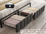 Queen Bed Frame with 2 Storage Drawers and LED Lights Headboard, Upholstered Bed Frame with Charging V1127-AU-2452QN-GRY
