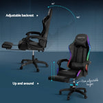 Artiss 6 Point Massage Gaming Office Chair 7 LED Footrest Black MOC-GC-6P-LED-BK