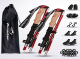 Red Folding Hiking Poles Pair - Lightweight Aluminum Trekking Poles - Adjustable 110-125cm Walking V888-ELOSUNG56523
