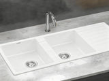 Cefito Kitchen Sink 116x50cm Granite Stone Sink Double Bowl White SINK-STONE-A-11650-WH