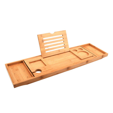 Luxury Adjustable Bamboo Bath Tray Caddy - Spa Book Wine & Accessories Holder V238-SUPDZ-41011690831952