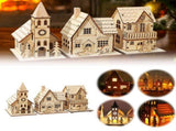 Christmas Light Up Wooden Houses - 3pcs Unfinished Wooden Village with LED Lights, Mini House V1366-AZ2-W-16618